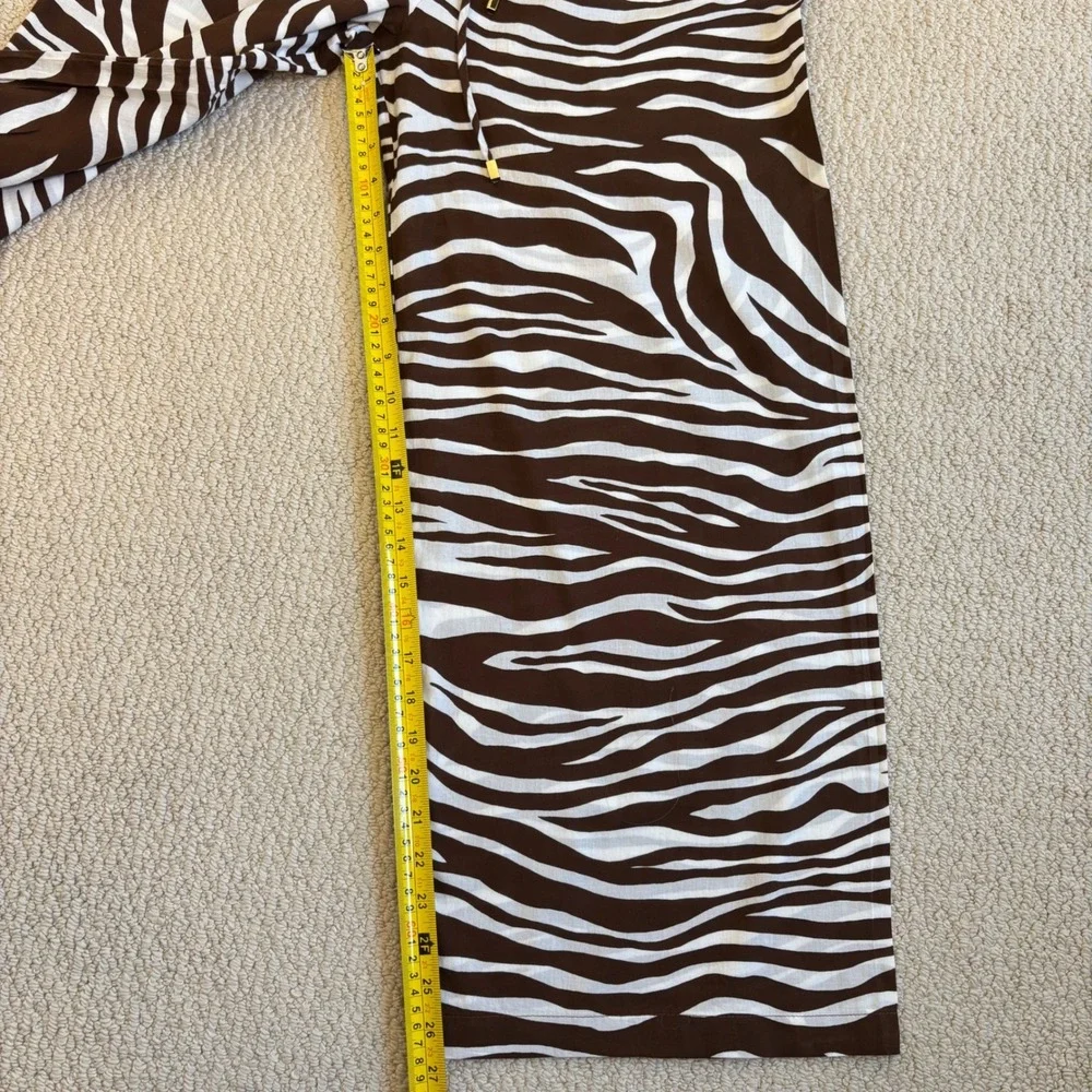 Michael Kors Brown Zebra Print Wide Leg Cotton Drawstring Pants Large Resortwear